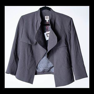Anne Klein Womens Dark Gray Cascade Lapel 3/4 Sleeve Crop Blazer Size 4 NWT